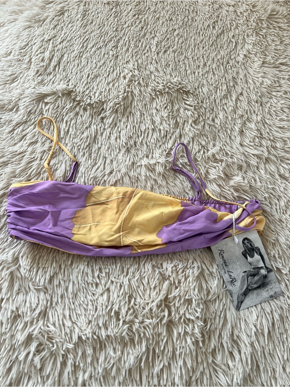 Colorblock Purple and Yellow Bandeau Crop Top with Straps